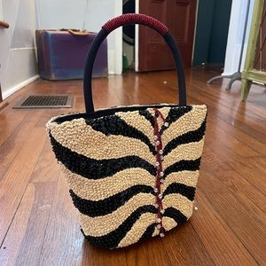 NWT Lele Handwoven & Knotted  Chrystal Embellished Straw Handbag/ Purse